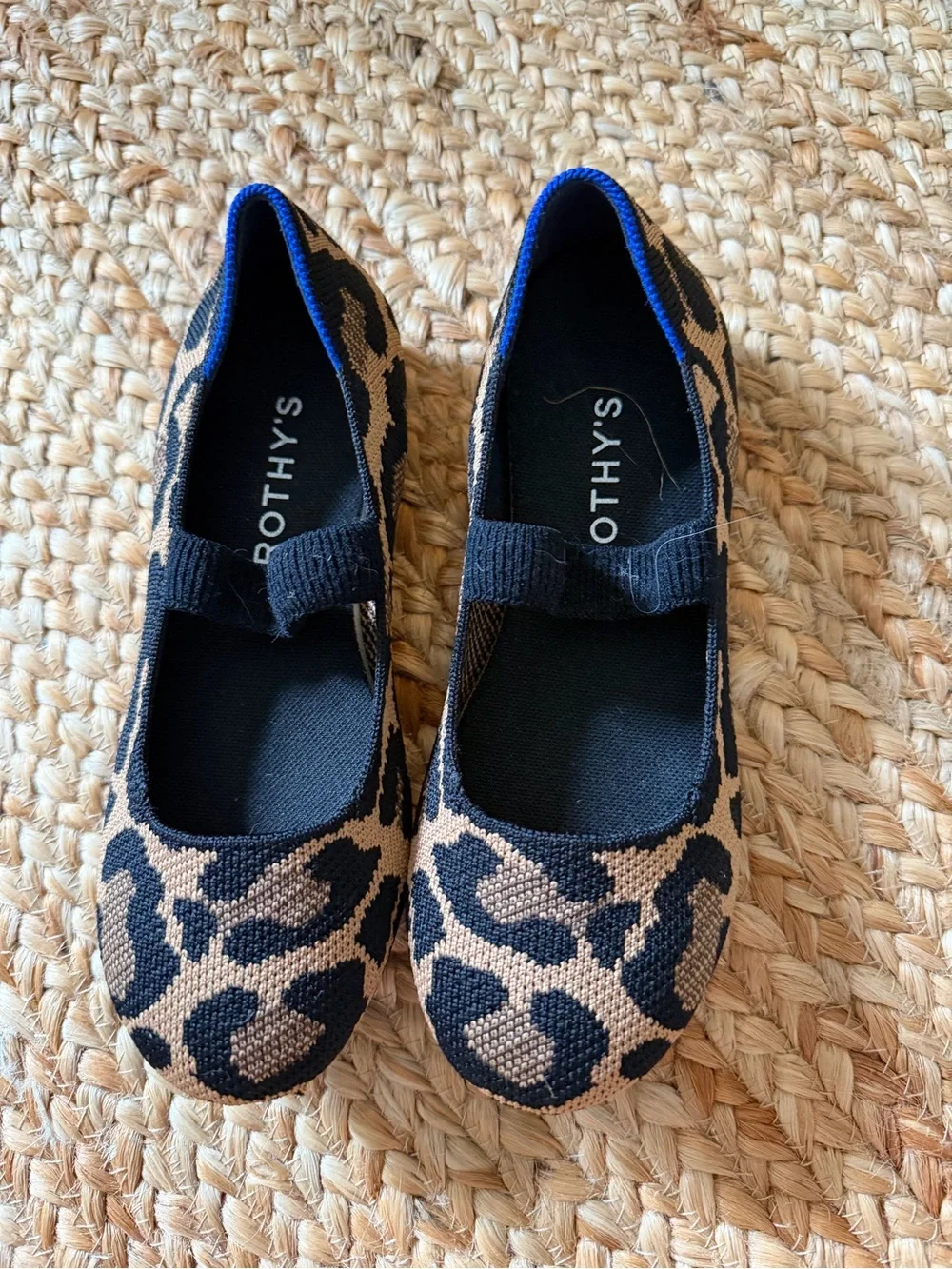 Rothy's Tan and Black Leopard Mary Jane Flats